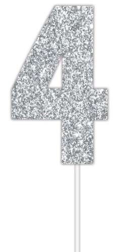 Silver Glitter Cake Topper - No 4 - Click Image to Close